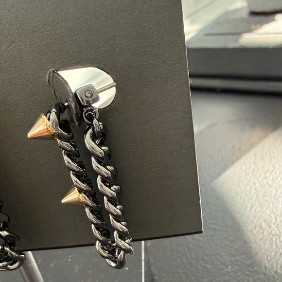 AllSaints NEW Curb Chain Front/Back Earrings gold studs - Picture 5 of 5